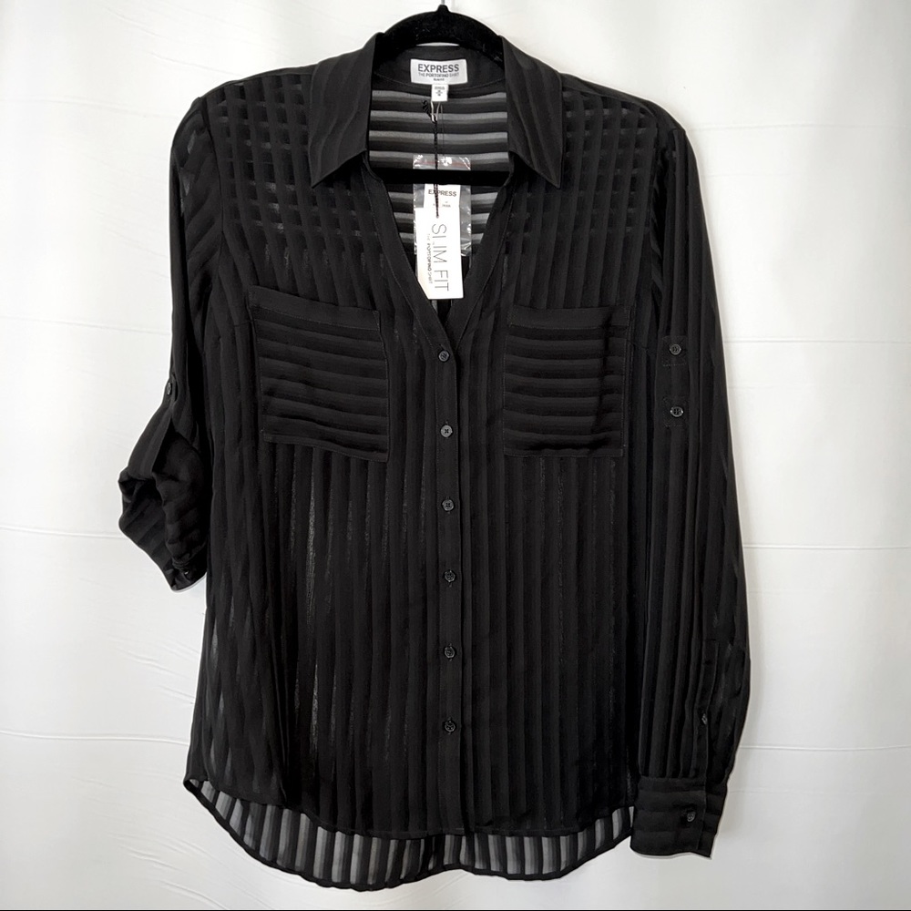 Express Portofino Black Stripe Sheer Blouse NWT